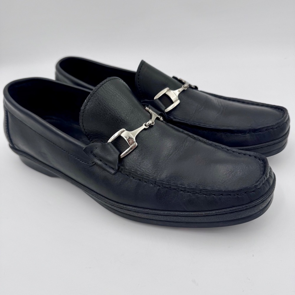 Sandrino by Sandro‎ Moscoloni Italian Leather Men's 11.5 Silver Horsebit Loafers